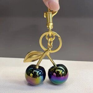 Iridescent Rainbow Double Cherries Bag Charm Key Chain NEW